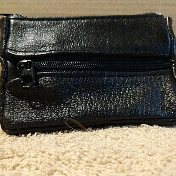✅🆕✅GENIUNE BLACK GRAIN LEATHER ZIPPER COIN POUCH/TINY WALLET - Picture 4 of 8